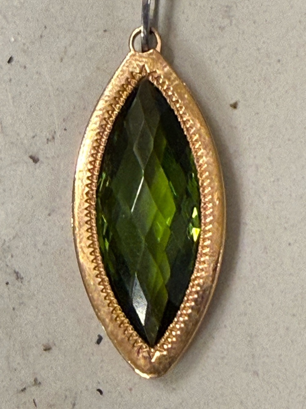 Faceted Olive Green Marquise Pendant Necklace in Gold